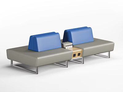 Modern Irregular Sofa With Blue Backrests Gray Cushions Central Table And Metal Legs 3d model