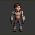 Cartoon Style 3D Man Model Wearing Gray Top Blue Pants Brown Boots And Shoulder Armor