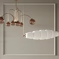 Modern Interior Chandelier Design With Metallic Frame Spherical Bulbs And White Pleated Shade