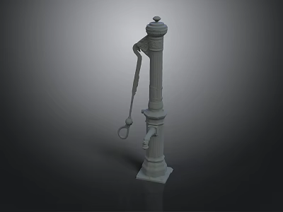 Grayish White Vintage Hand Water Pump With Long Handle Decorative Top And Base 3d model