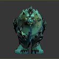 Turquoise Lion Game Movie Character With Ornamental Armor And Shiny Standing Posture