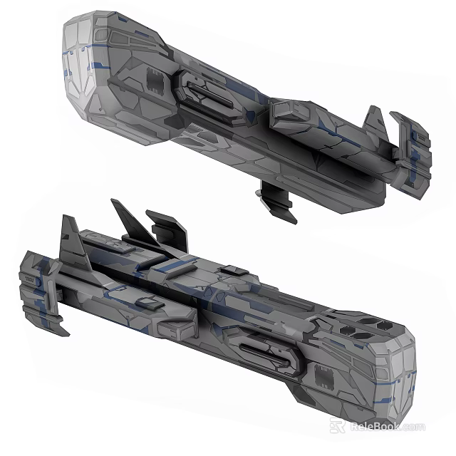 Detailed Sci Fi Spaceship Models With Gray Blue Exterior And Mechanical Structures 3d model 