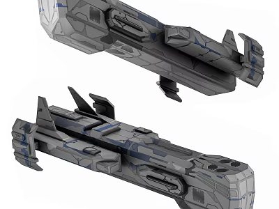 Detailed Sci Fi Spaceship Models With Gray Blue Exterior And Mechanical Structures 3d model