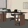 Wooden Desk And Office Chair Set With Laptop Table Lamp Calendar And Storage Shelf