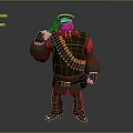 3D Military Character In Uniform Holding Gun With Bullet Belt And Red Green Accents