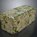 Natural Stone Block With Green Moss And Rough Weathered Surface Texture 3d model