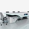 Modern Conference Table with Curved Edges LED Strip Lights Built-in Screen and Gray Office Chairs