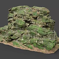Garden Landscape Featuring Moss Covered Layered Rock Structure And Natural Earthy Base