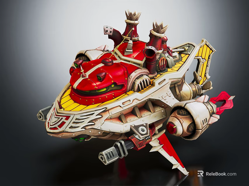 Red And Yellow Sci Fi Smart Machine Featuring Mechanical Structure Detailed Components And Flying Design 3d model 
