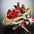 Red And Yellow Sci Fi Smart Machine Featuring Mechanical Structure Detailed Components And Flying Design