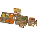 Wooden Crates With Fresh Peaches Melons Apples And Stacked Fruit