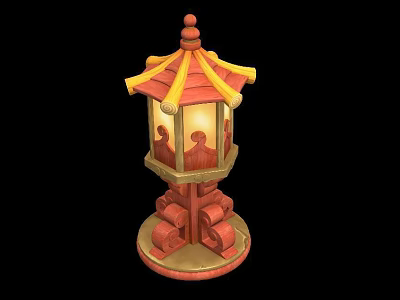 Traditional Chinese Style Red Yellow Lantern With Carved Patterns And Decorative Base 3d model