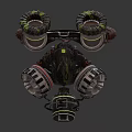 3D Mechanical Model With Multiple Circular Rings Green Accents Curved Pipes And Metallic Structure