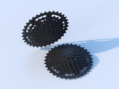 Black Bicycle Gears Close Up View With Teeth Detail On White Background 3d model