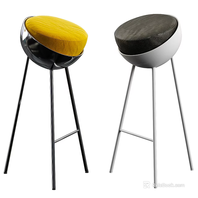 Modern Bar Stools With Yellow And Gray Upholstered Seats And Metal Legs Design 3d model 