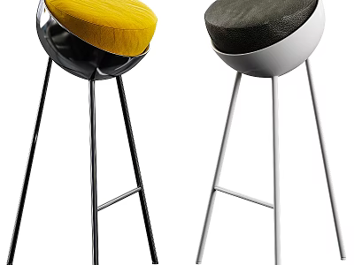 Modern Bar Stools With Yellow And Gray Upholstered Seats And Metal Legs Design 3d model