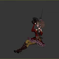 Fantasy Character And Creature With Curly Hair Red Black Outfit And Flower Wreath Hoop