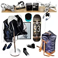 Stylish Fashion Doll Featuring Leather Jacket Skateboard Headphones And Backpack Accessories