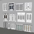 Various Double Doors Designs With Glass Panels And Decorative Frame Styles 3d model