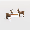 Two Brown Deer With Antlers Standing On White Background In Natural Stance