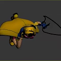 Game Movie Character in Yellow Cape with Purple Hat Rope Shorts and Boots