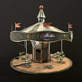 Vintage Carousel Ride With Decorative Canopy And Seahorse Shaped Seats