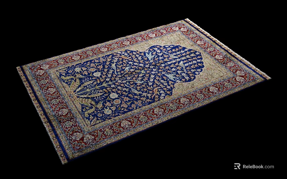 Square Rug With Intricate Blue Red Pattern And Ornate Decorative Border 3d model 