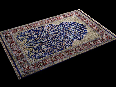 Square Rug With Intricate Blue Red Pattern And Ornate Decorative Border 3d model
