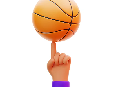 Animated Game Character Hand Spinning Basketball On Index Finger With Purple Sleeve 3d model