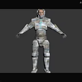 Game and Movie Character in Futuristic Armored Suit Standing Pose with Arms Outstretched