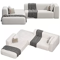 Modern Sectional Fabric Sofa Gray Beige With Throw Blankets Decorative Pillows 3d model