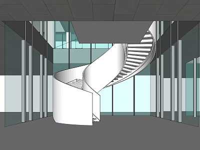 Modern Sales Office Building With Spiral Staircase And Glass Curtain Walls 3d model