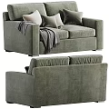 Modern Green and Light Gray Two-Seater Sofas With Soft Throw Pillows and Cozy Blankets 3d model