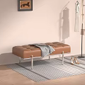 Brown Leather Shoe Bench With Diamond Stitching Metal Legs And High Heels By Coat Rack