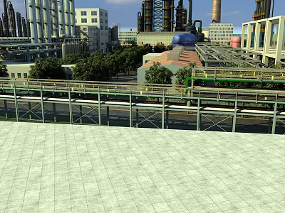 Industrial Plant Exterior With Large Buildings Pipe Systems Transportation Tracks And Greenery 3d model