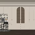Elegant Walk-in Closet Interior With Arched Door White Cabinets Dressing Table And Mirror