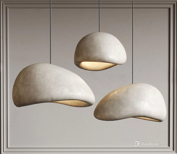 Modern Minimalist Dome Shaped Pendant Lights With Light Gray Textured Finish And Warm Glowing Light 3d model 