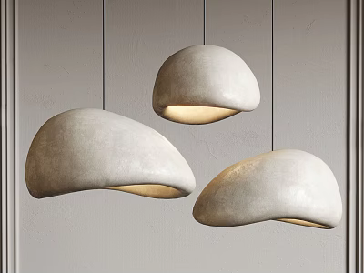 Modern Minimalist Dome Shaped Pendant Lights With Light Gray Textured Finish And Warm Glowing Light 3d model