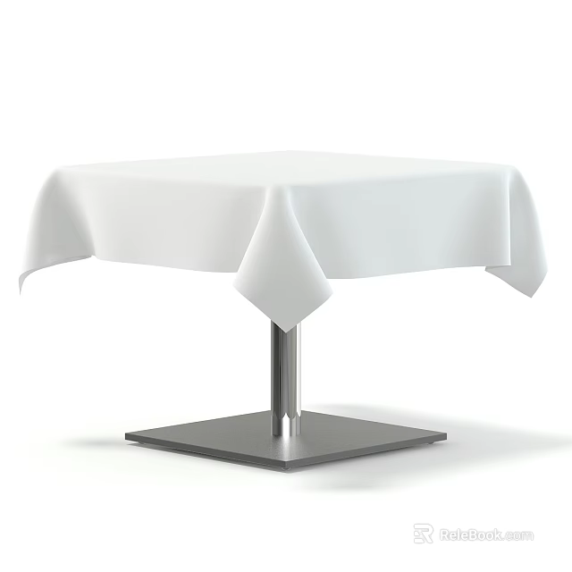 Modern Dining Table Set With White Tablecloth And Metal Square Base 3d model 