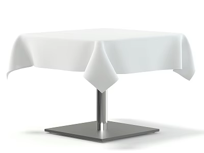 Modern Dining Table Set With White Tablecloth And Metal Square Base 3d model