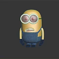 Yellow Minion Doll With Large Goggles Blue Overalls And Surprised Expression