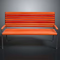 Stylish Orange Wooden Bench With Metal Legs And Slatted Design