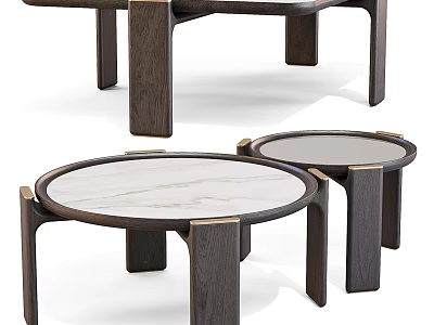Modern Coffee Tables With Round Marble Top And Dark Wooden Legs Design 3d model
