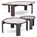 Modern Coffee Tables With Round Marble Top And Dark Wooden Legs Design