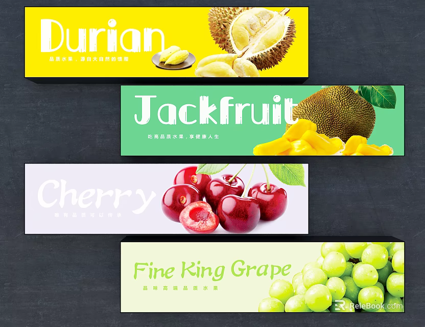 Colorful Decorative Fruit Label Hanging Decorations with Durian Jackfruit Cherry and Fine King Grape 3d model 