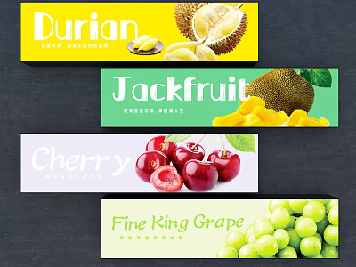 Colorful Decorative Fruit Label Hanging Decorations with Durian Jackfruit Cherry and Fine King Grape 3d model