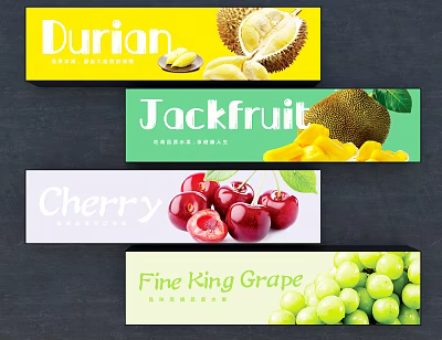 Colorful Decorative Fruit Label Hanging Decorations with Durian Jackfruit Cherry and Fine King Grape 3d model
