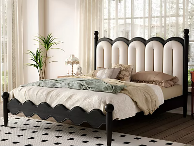 French Middle Ancient Double Bed Cork Bed Wooden Frame Bed Frame Bed Frame Bed Middle Ancient Style Bedroom 3d model