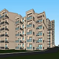 Modern Residential Building With Light Exterior Multiple Balconies Green Grass And Road