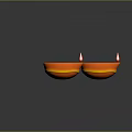 Sculpture Carving Artistic Oil Lamps With Orange Bodies Red Wicks On Black Reflective Surface